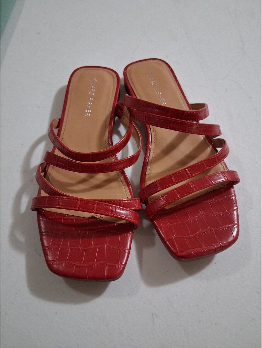 Marc Fisher Red Croc-Embossed Strappy Slide Sandals Size 6.5M